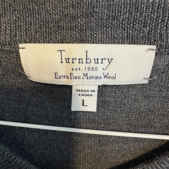 Turnbury Extra Fine Merino Wool Sweater Mens Large Gray V-Neck Pullover - Picture 3 of 3